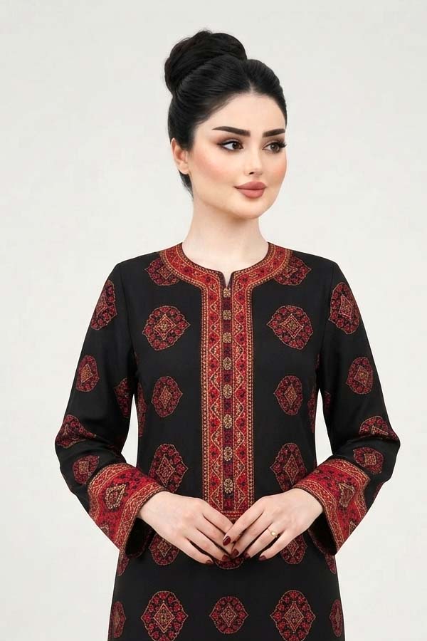 Yaka Ve Kol Keşte İşlemeli Desenli Türkmen Elbisesi